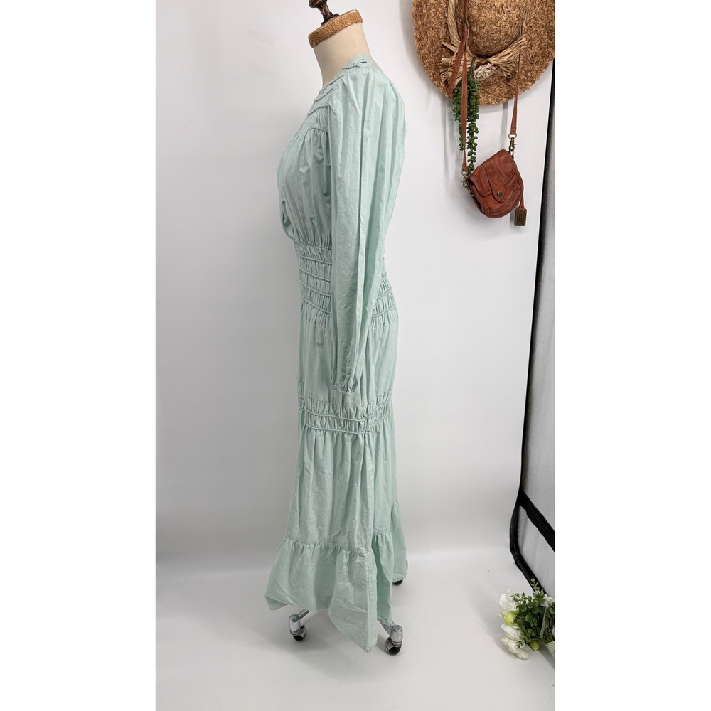 ASOS DESIGN Smocked Waist Tiered Cotton Maxi Boho Peasant Dress Sage Green US 4 - Picture 3 of 10